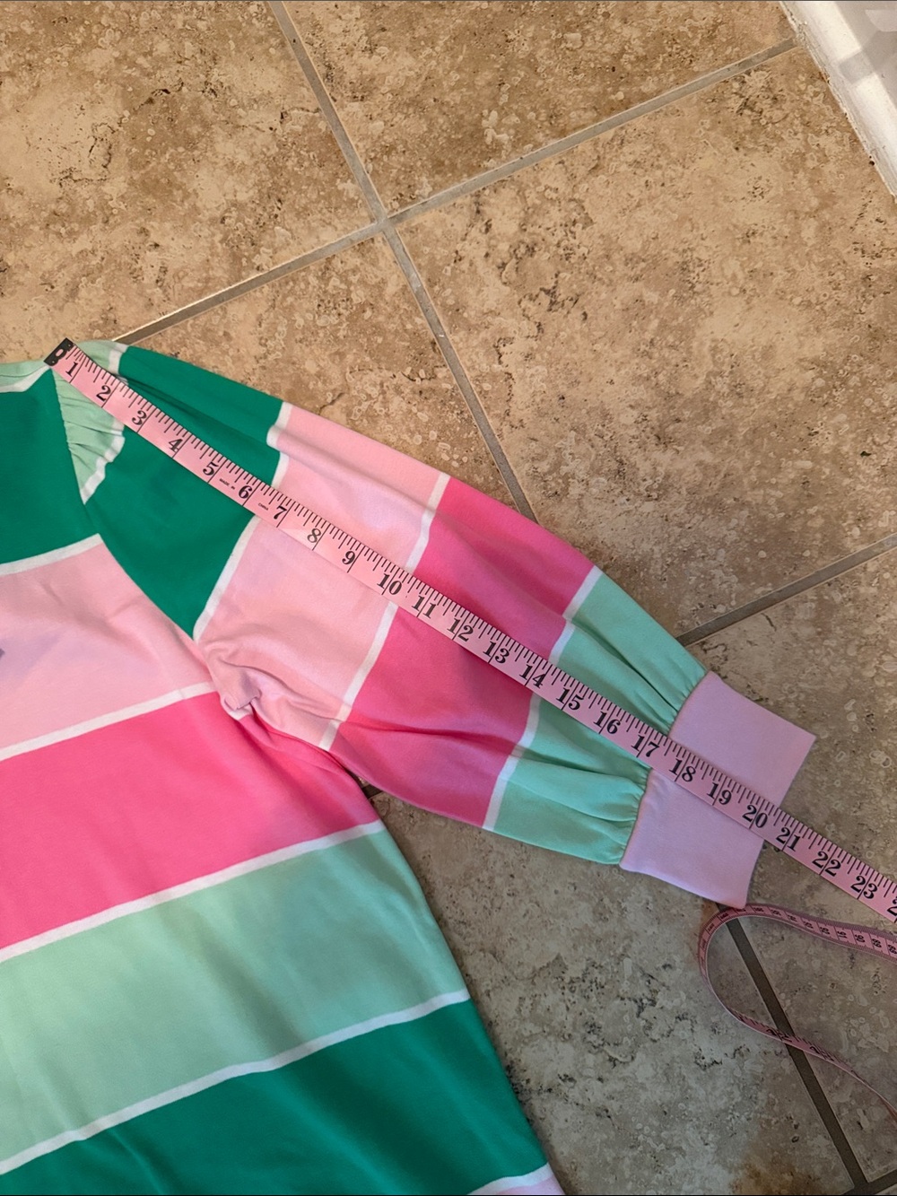 Crown & Ivy Striped Puff-Sleeve Dress in Pink & Green Size Med - Picture 10 of 12